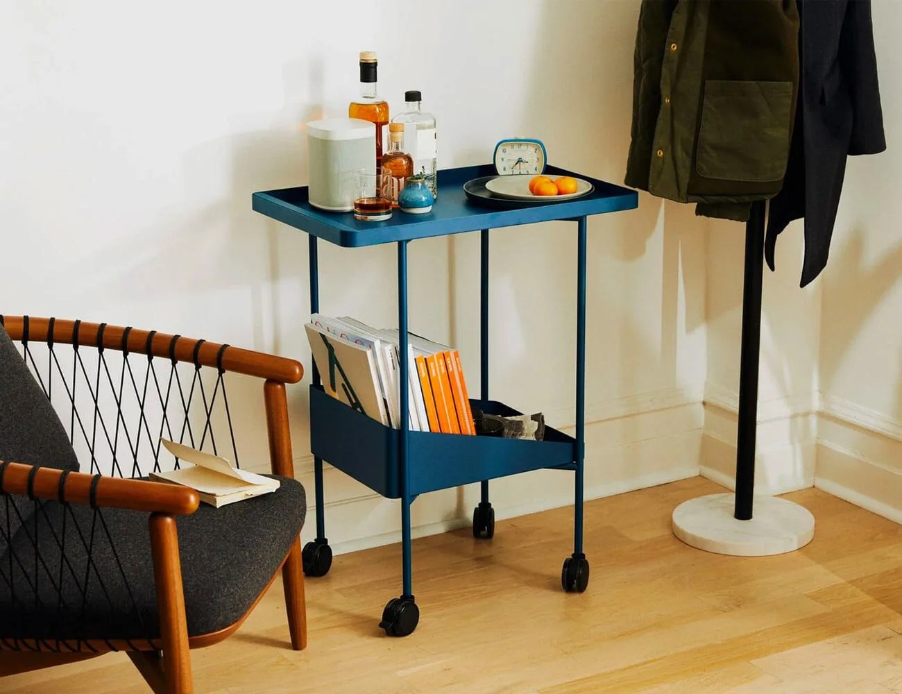blue metal bar cart