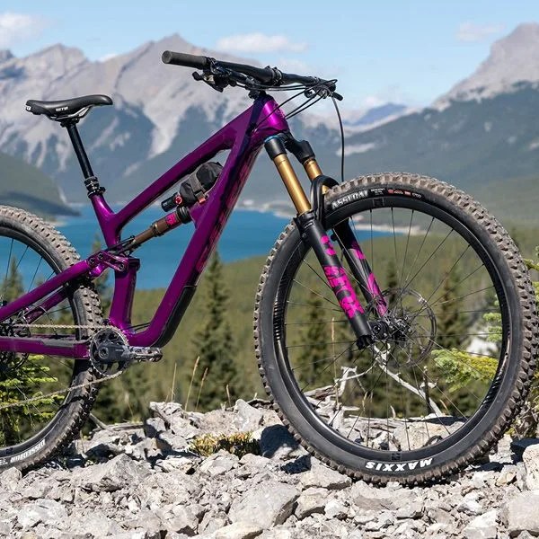 a purple mountain bike
