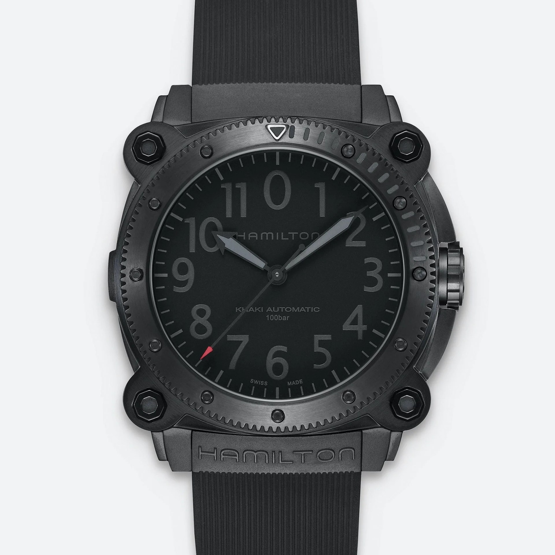 large all black watch with black hands and black dial