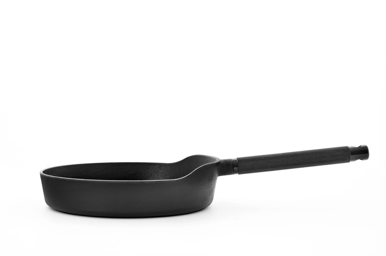 side view of cast iron pan