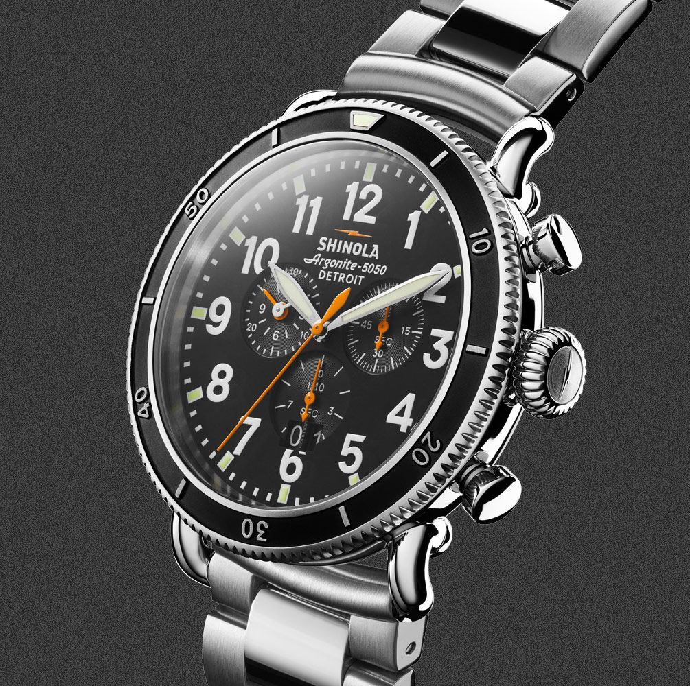 shinola runwell chrono watch with a stainless steel case