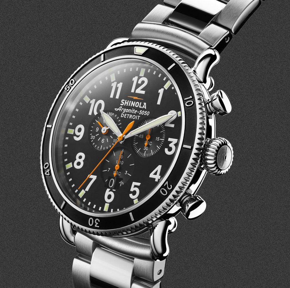 shinola runwell chrono watch with a stainless steel case