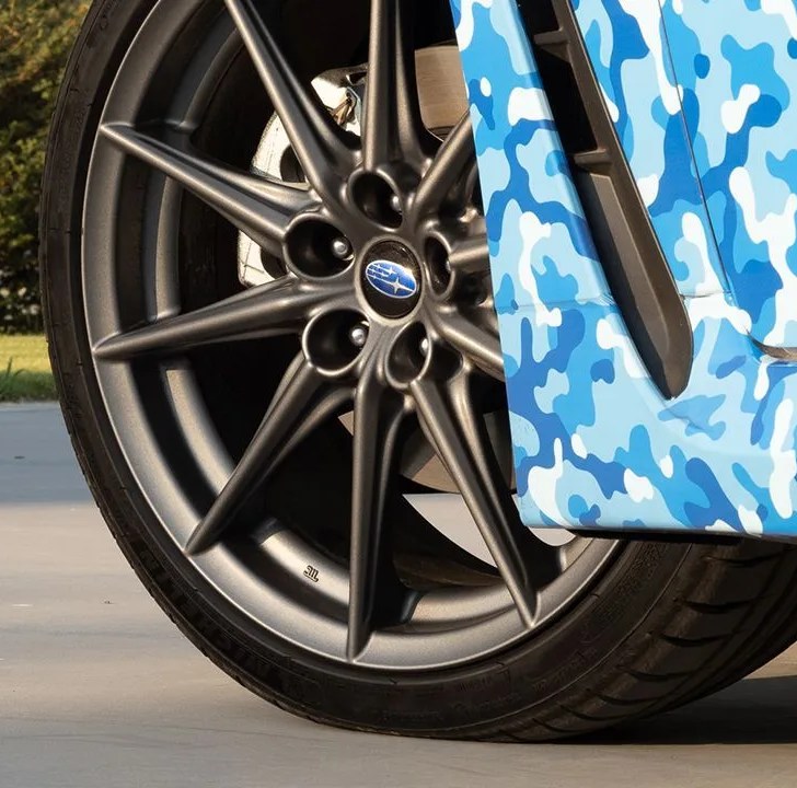 subaru brz front wheel with camouflaged body panel