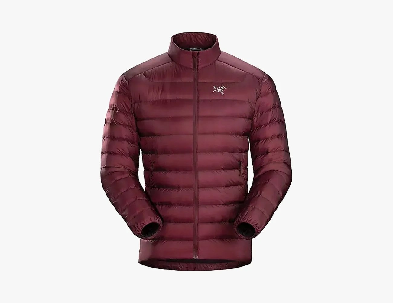 a gray down jacket