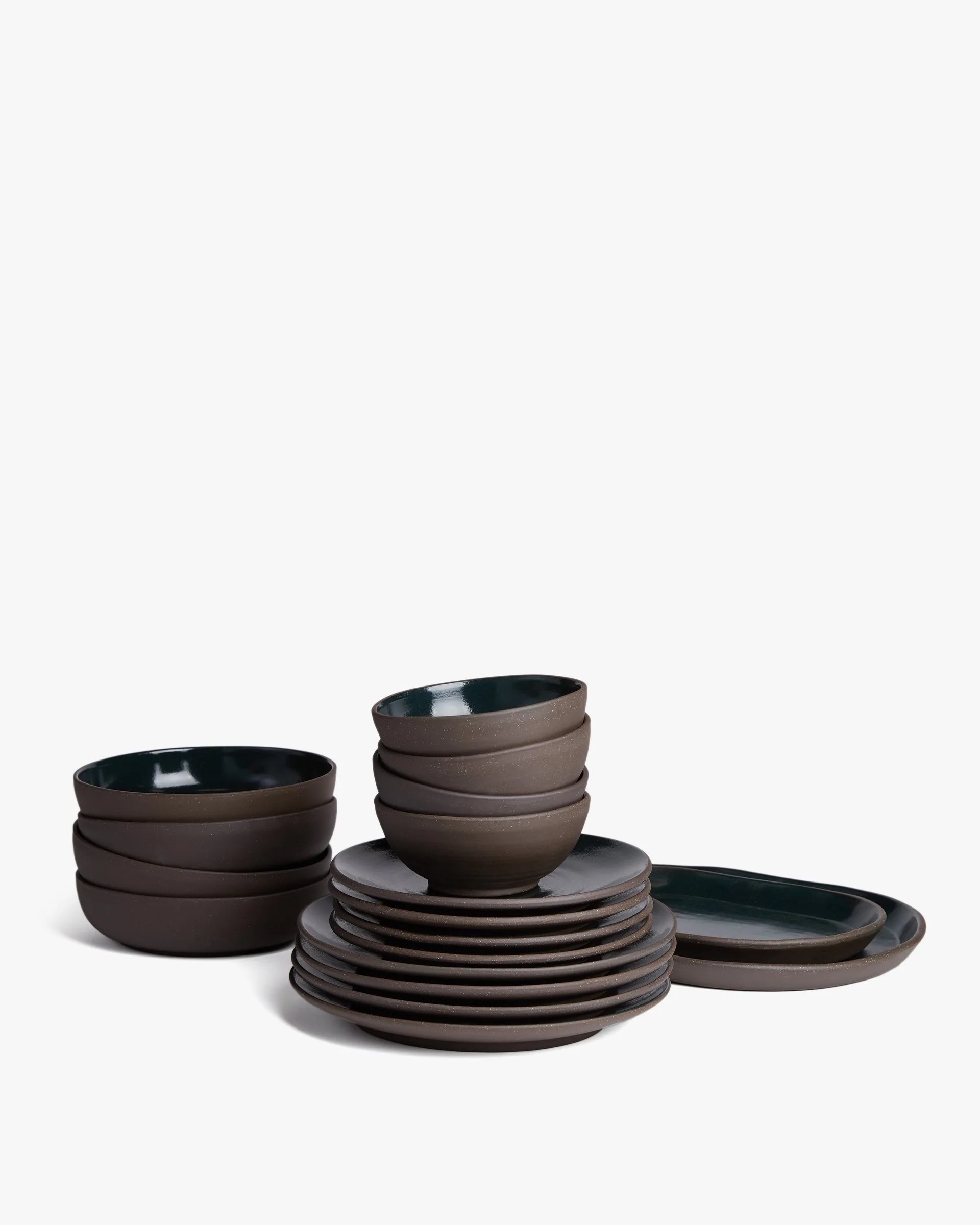 piles of dinnerware