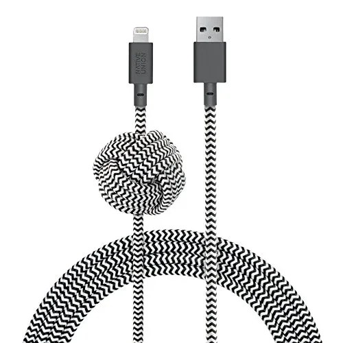 iphone charging cable in black and white