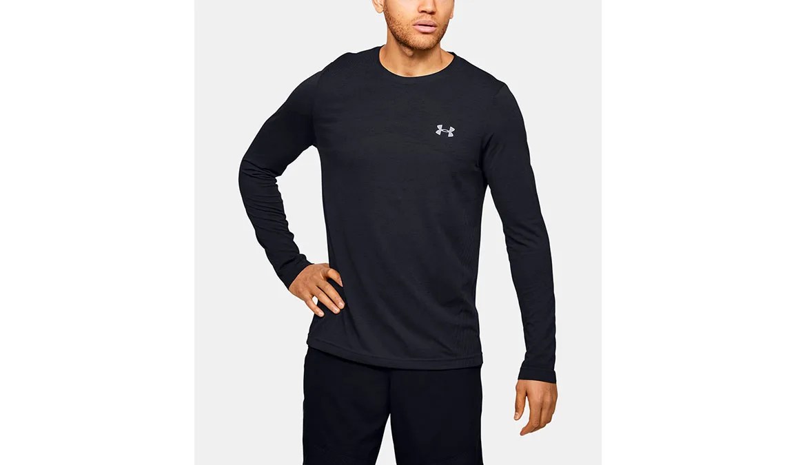 a model wearing a long sleeve athletic shirt