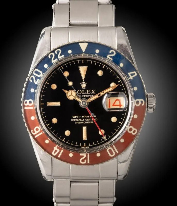 vintage rolex gmt watch with bi color bezel