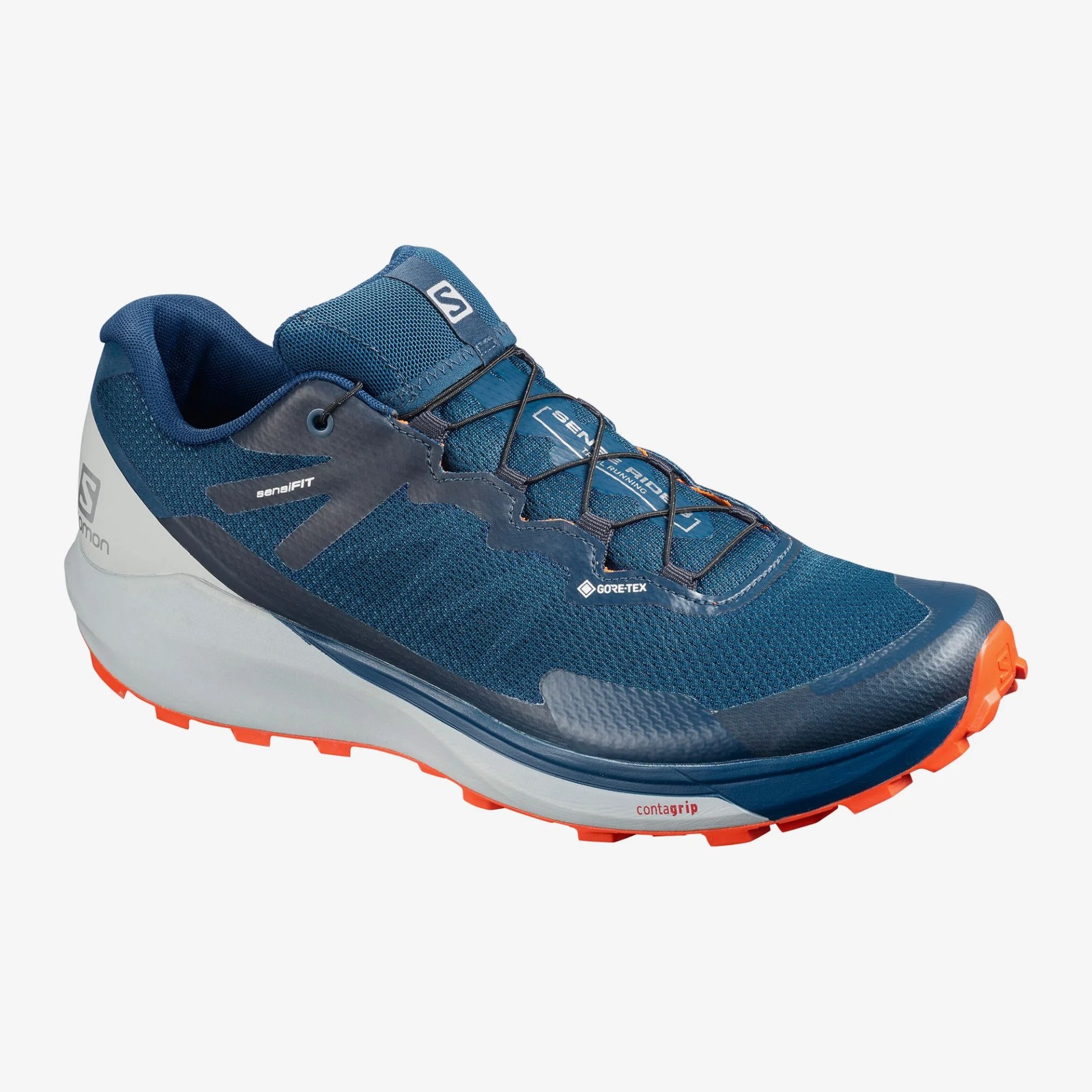 a blue and gray running shoe
