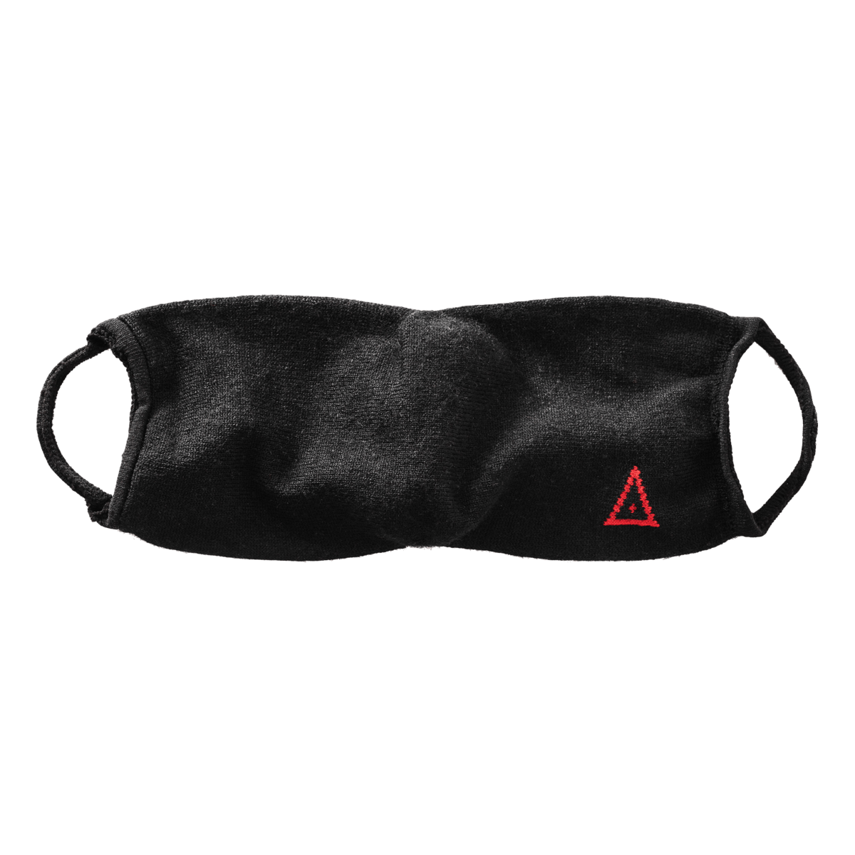 black face mask with red triangle logo