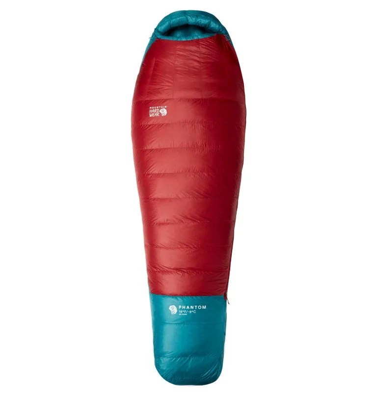 a red and blue sleeping bag
