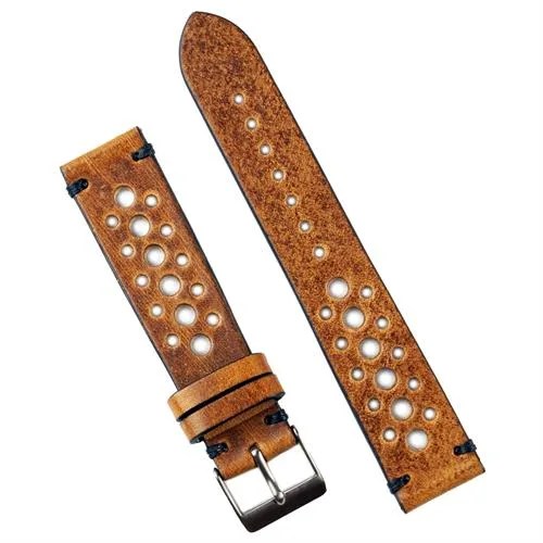 brown perforated leather watch strap