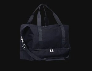 navy lo and sons duffel bag with a zipper compartment
