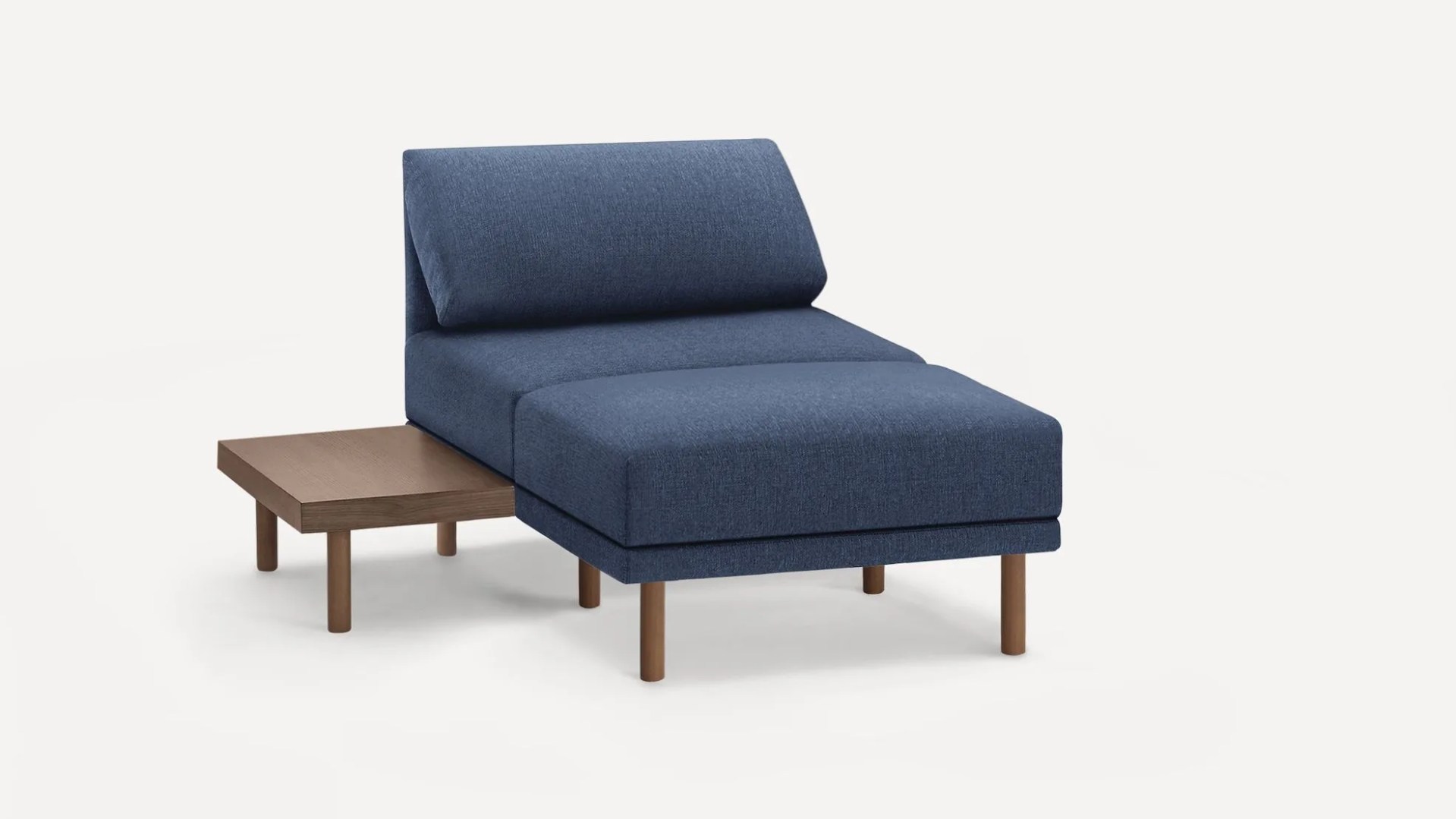 blue single seat chair with side table