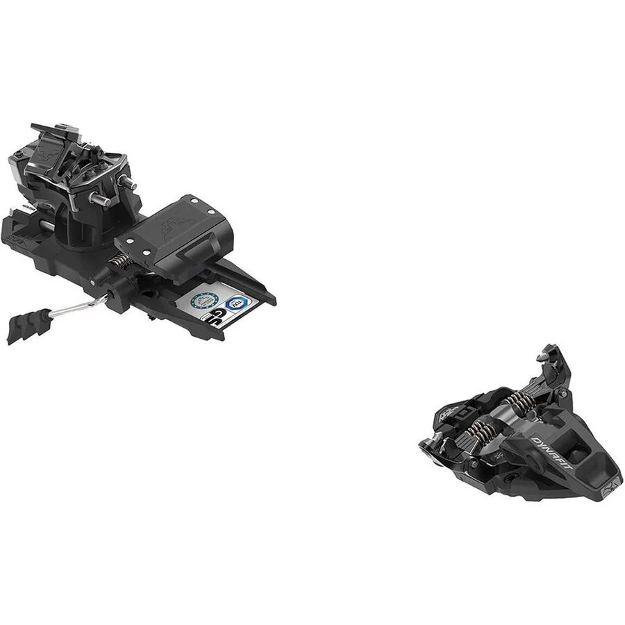 a pair of black ski bindings