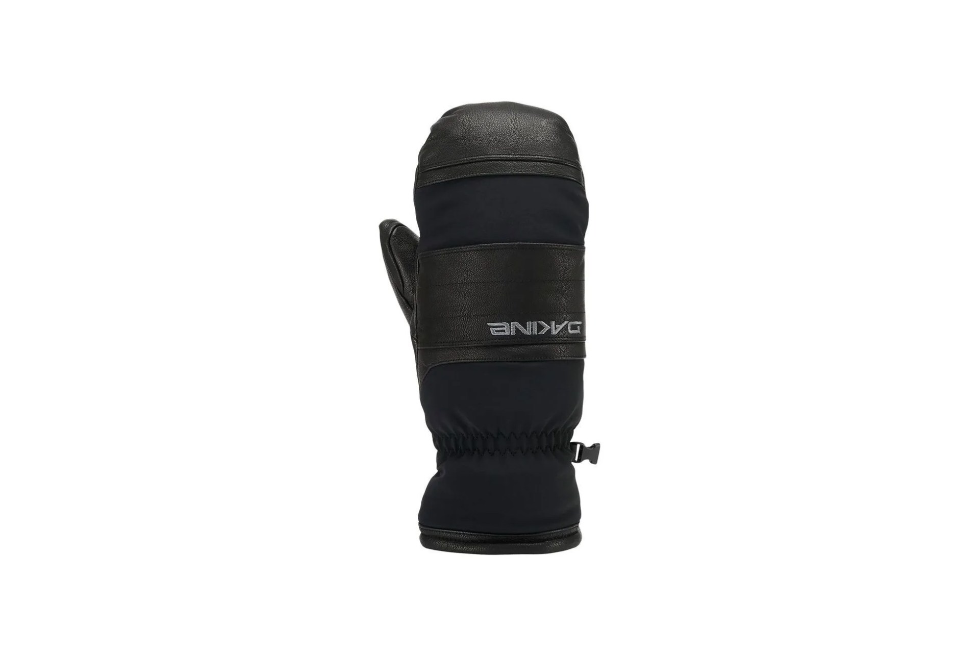 a black leather ski mitten
