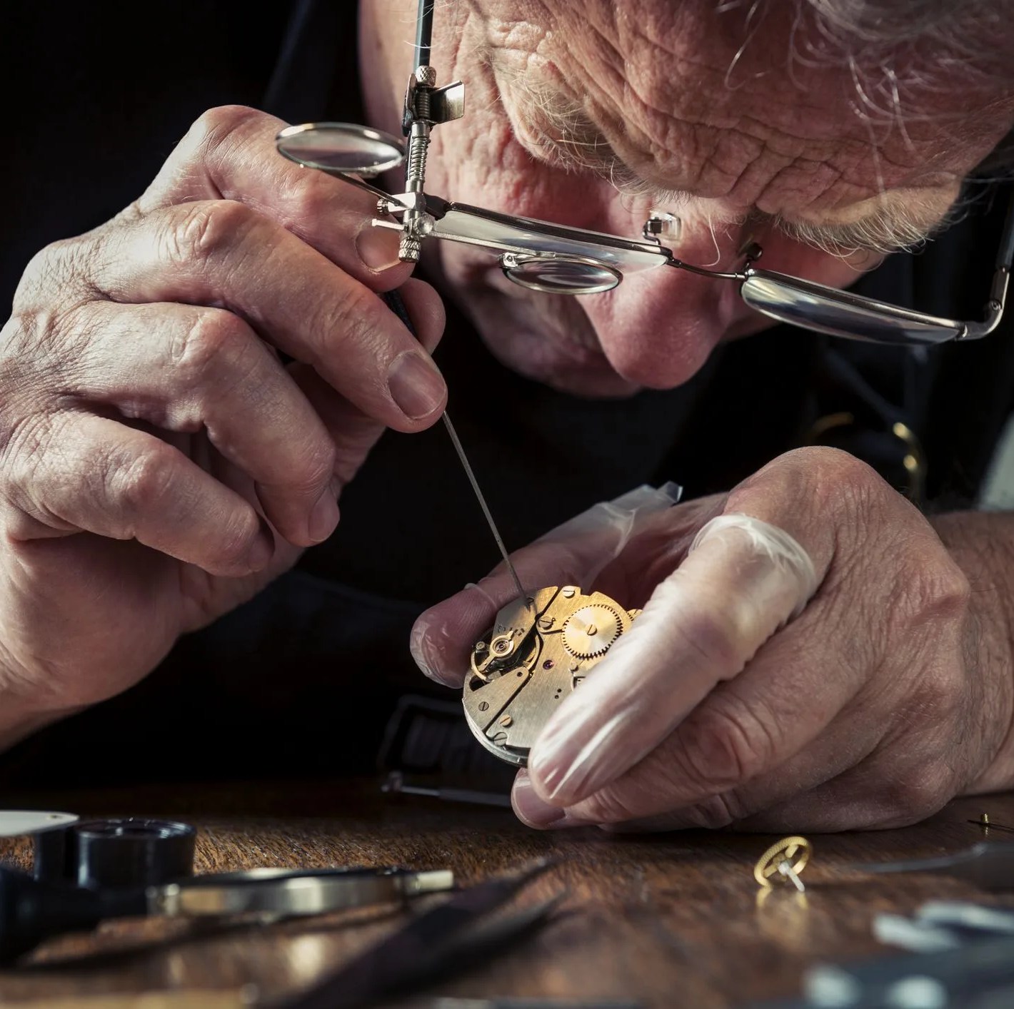 close up of a watchmaker at work