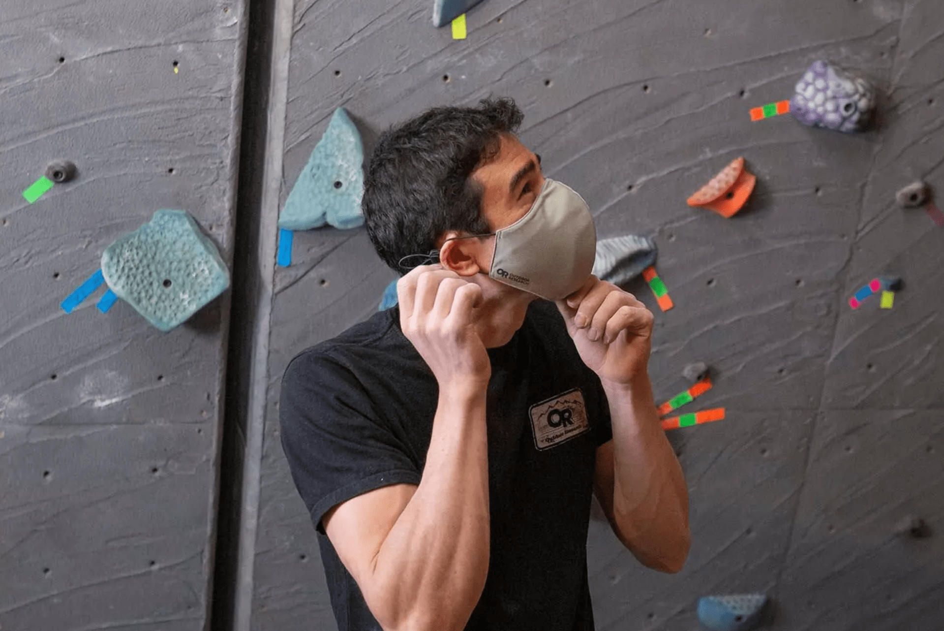 climber wearing outdoor research face mask