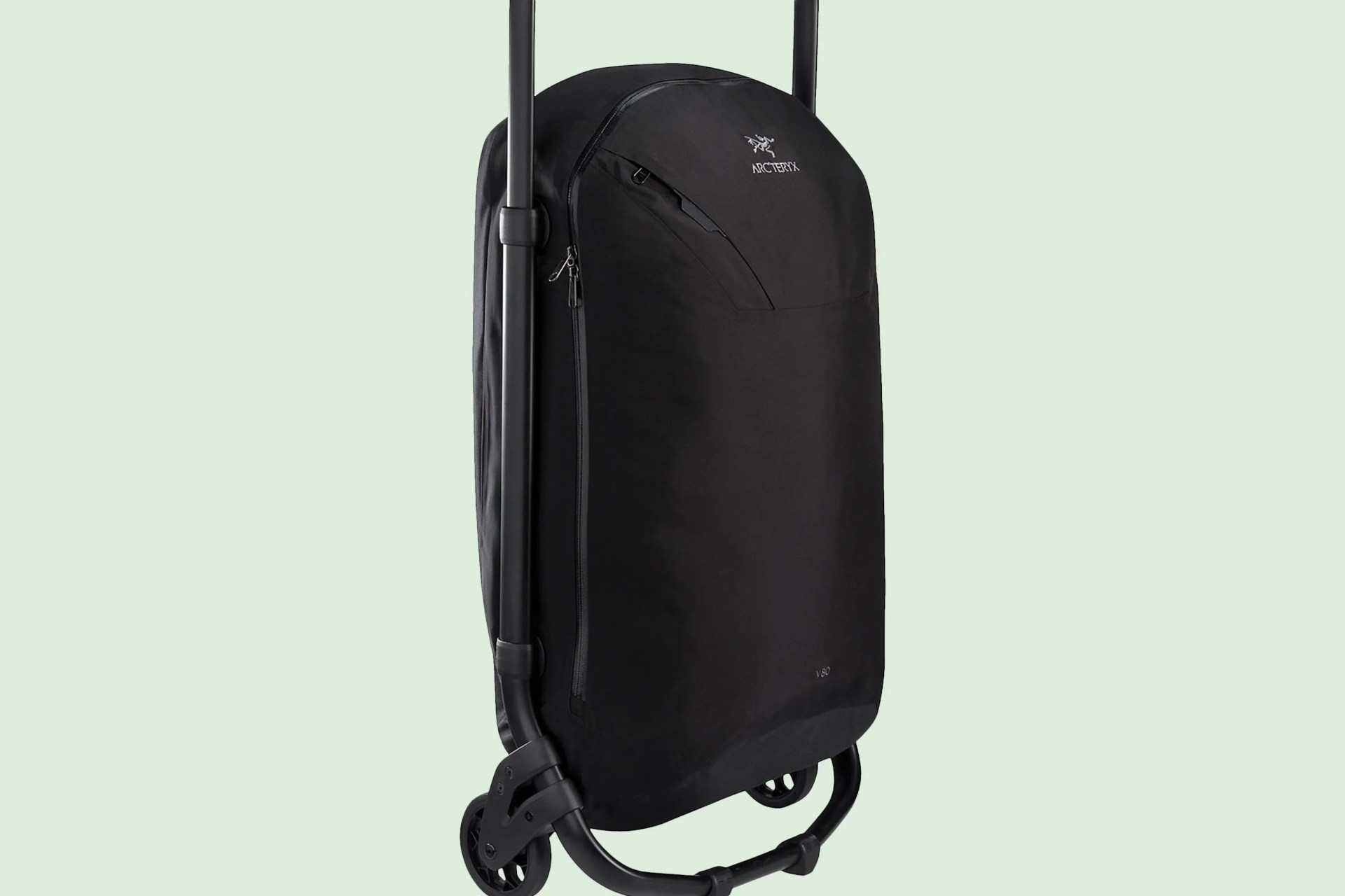 a black duffel bag on wheels