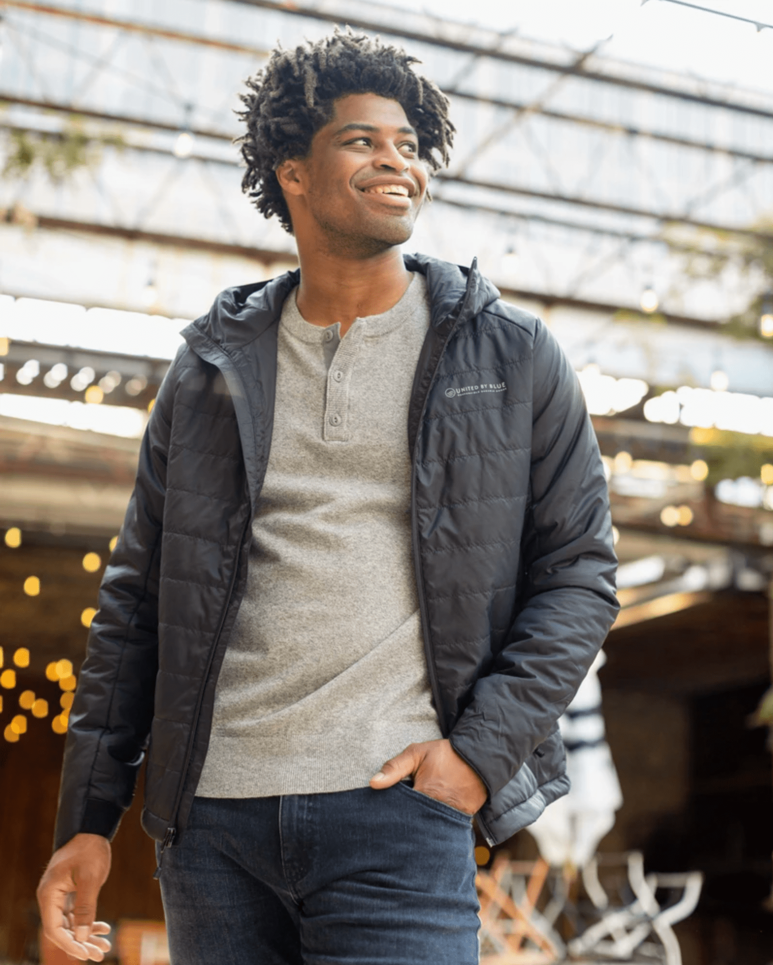 a model wearing a down jacket
