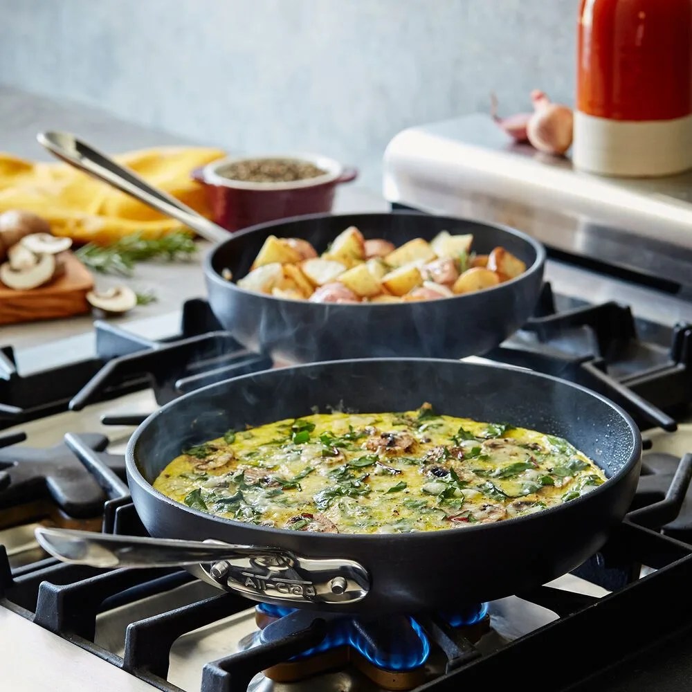 two pans on a stovetop