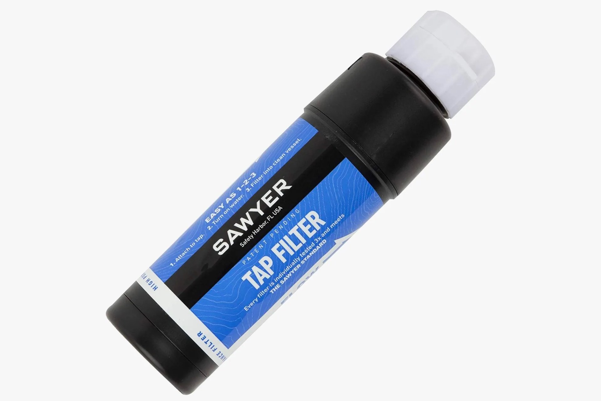 a blue and black water filter