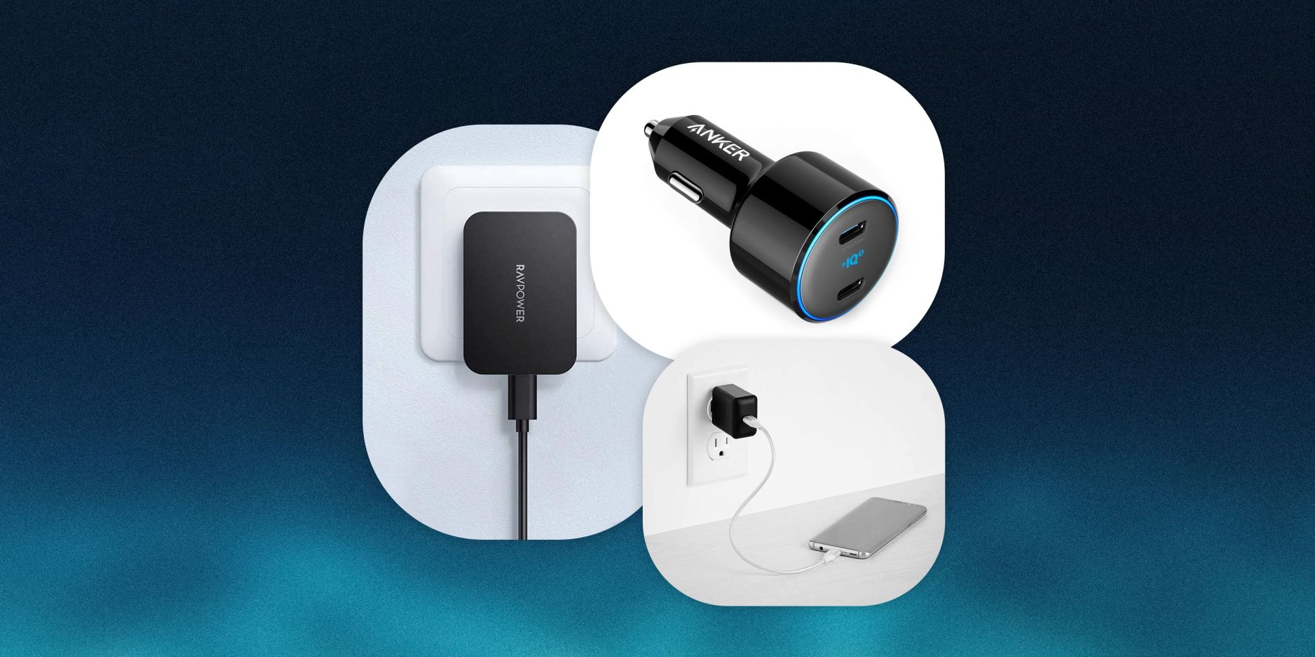 black wall chargers by amazonbasics, anker and ravpower