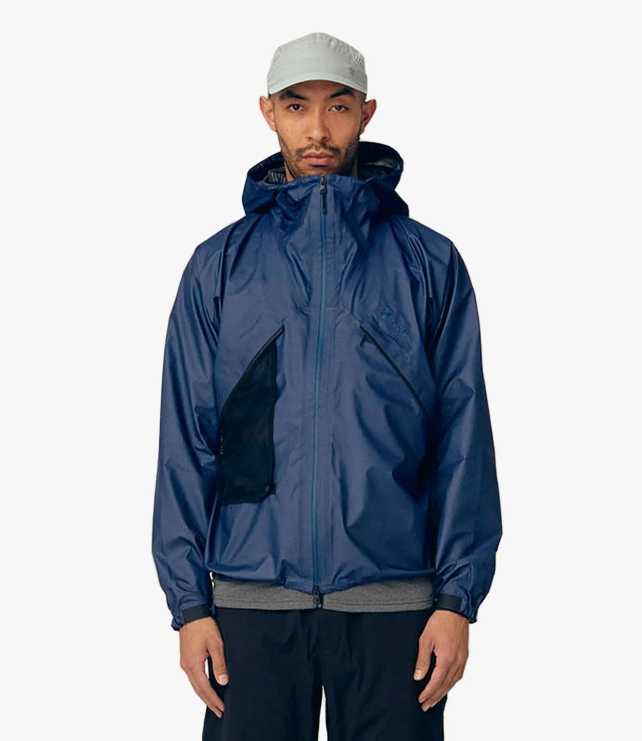 goldwin element jacket in dark blue modeled by man