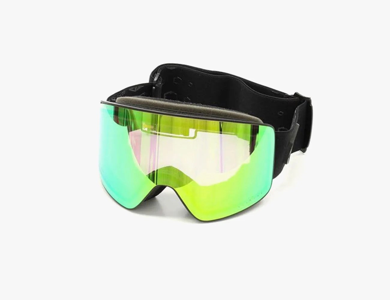 a pair of snow goggles with a green lens