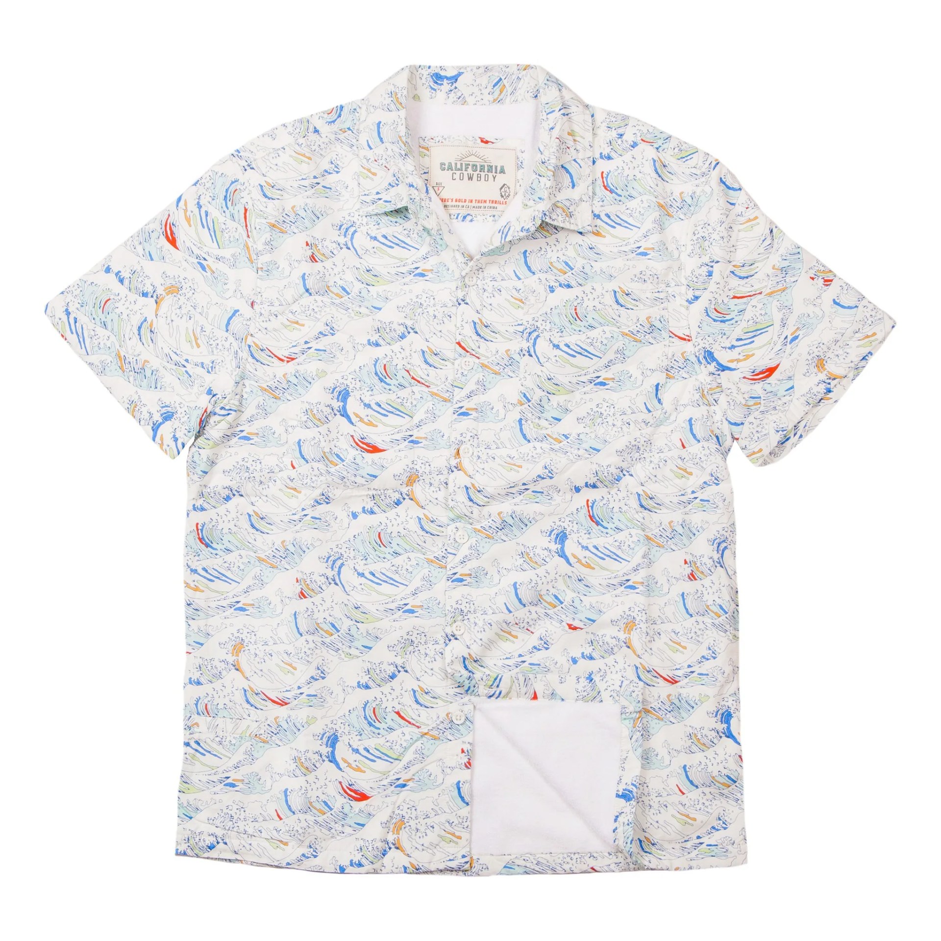 a button-up shirt with a tropical pattern