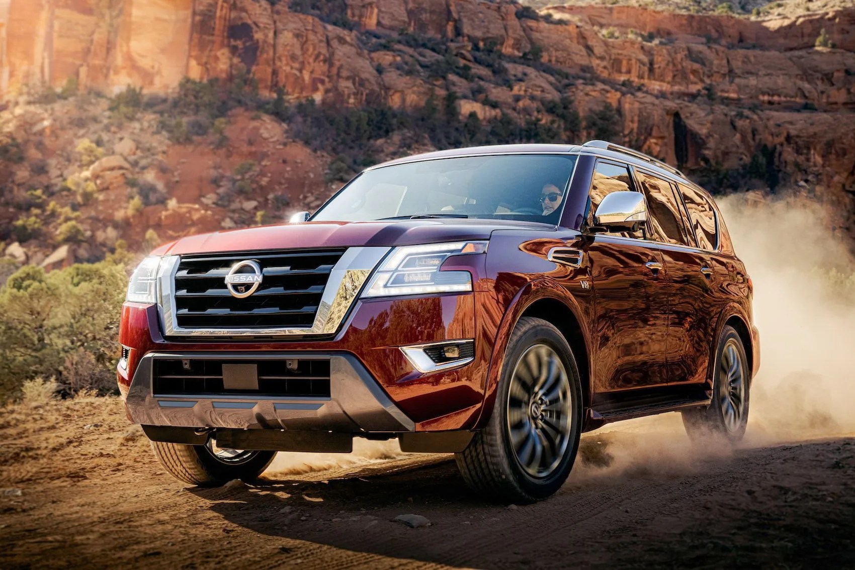 armada’s rugged yet refined exterior matches its capability – with a more squared and chiseled appearance from the a pillars forward the new front fenders, grille and bumper are framed by a new led headlight design with more than 50 leds in each headlamp, helping create a wide, bright headlight pattern