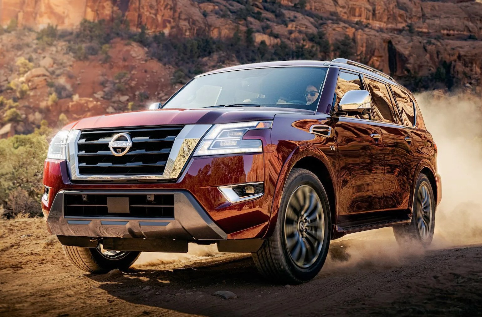 armada’s rugged yet refined exterior matches its capability – with a more squared and chiseled appearance from the a pillars forward the new front fenders, grille and bumper are framed by a new led headlight design with more than 50 leds in each headlamp, helping create a wide, bright headlight pattern