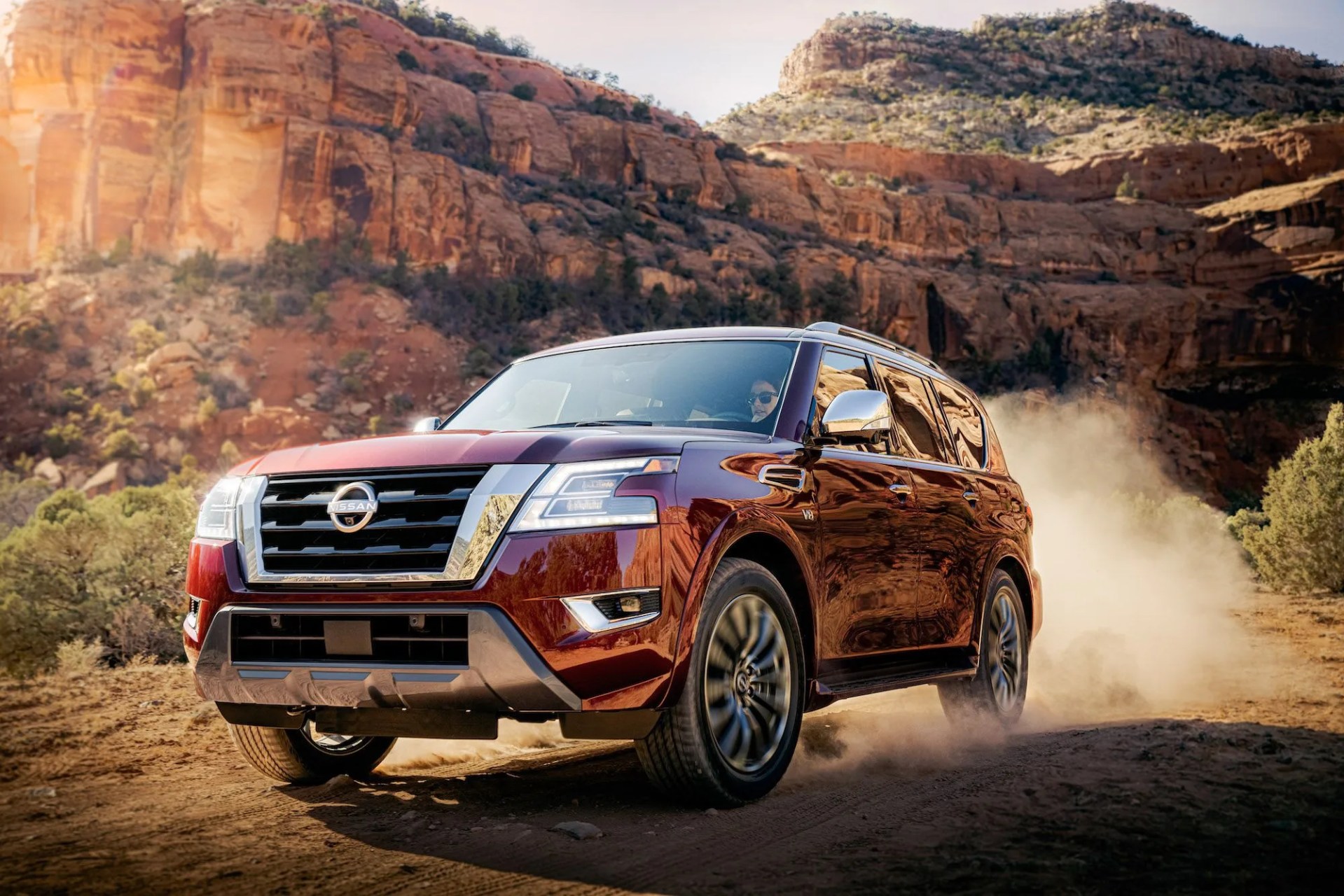 armada’s rugged yet refined exterior matches its capability – with a more squared and chiseled appearance from the a pillars forward the new front fenders, grille and bumper are framed by a new led headlight design with more than 50 leds in each headlamp, helping create a wide, bright headlight pattern