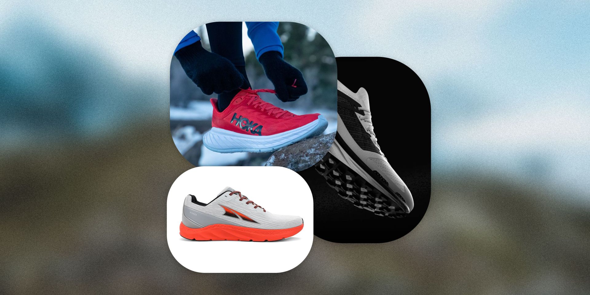 running shoes from hoka, altra, and the north face