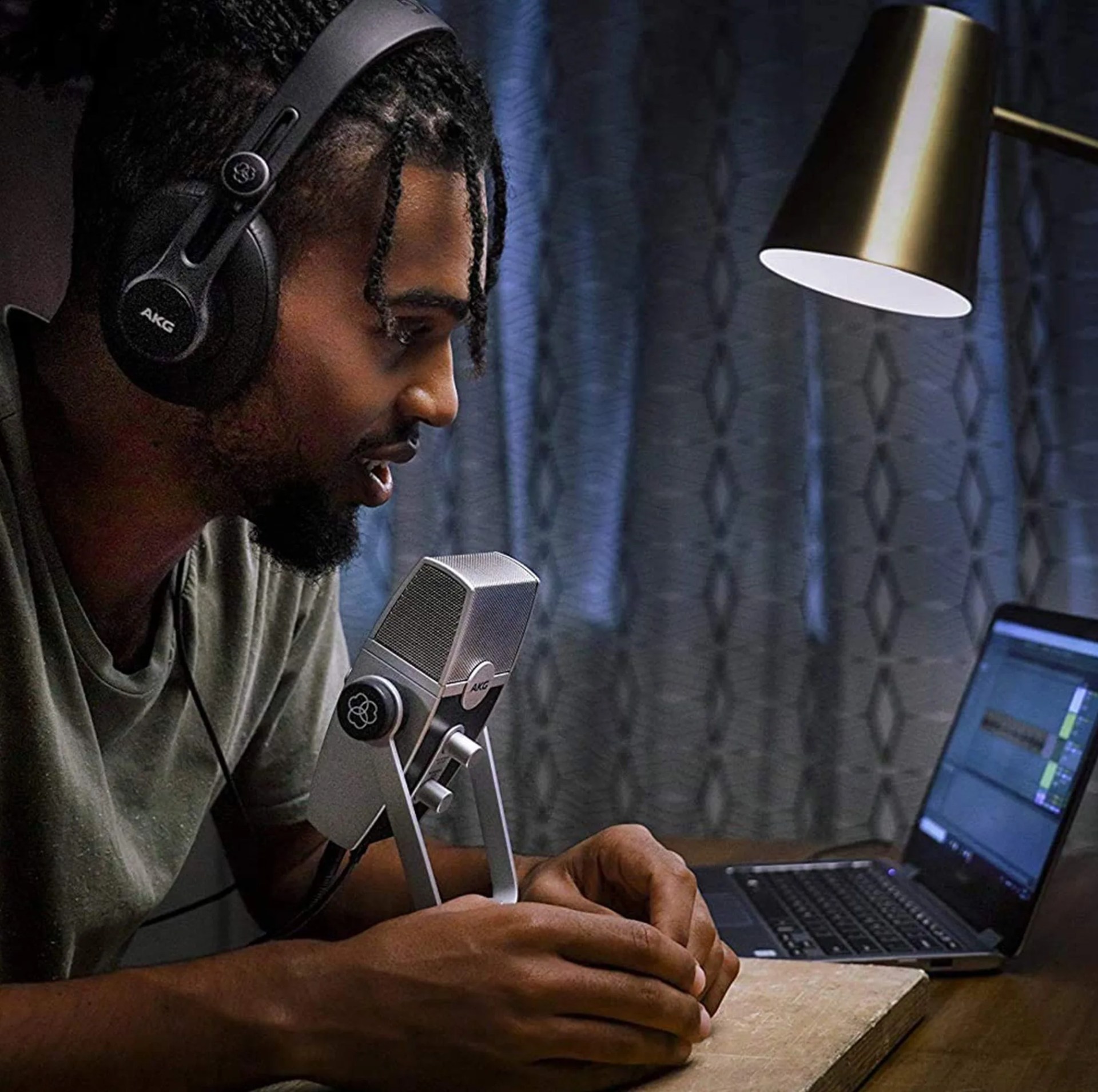 man using akg pro audio lyra ultrahd