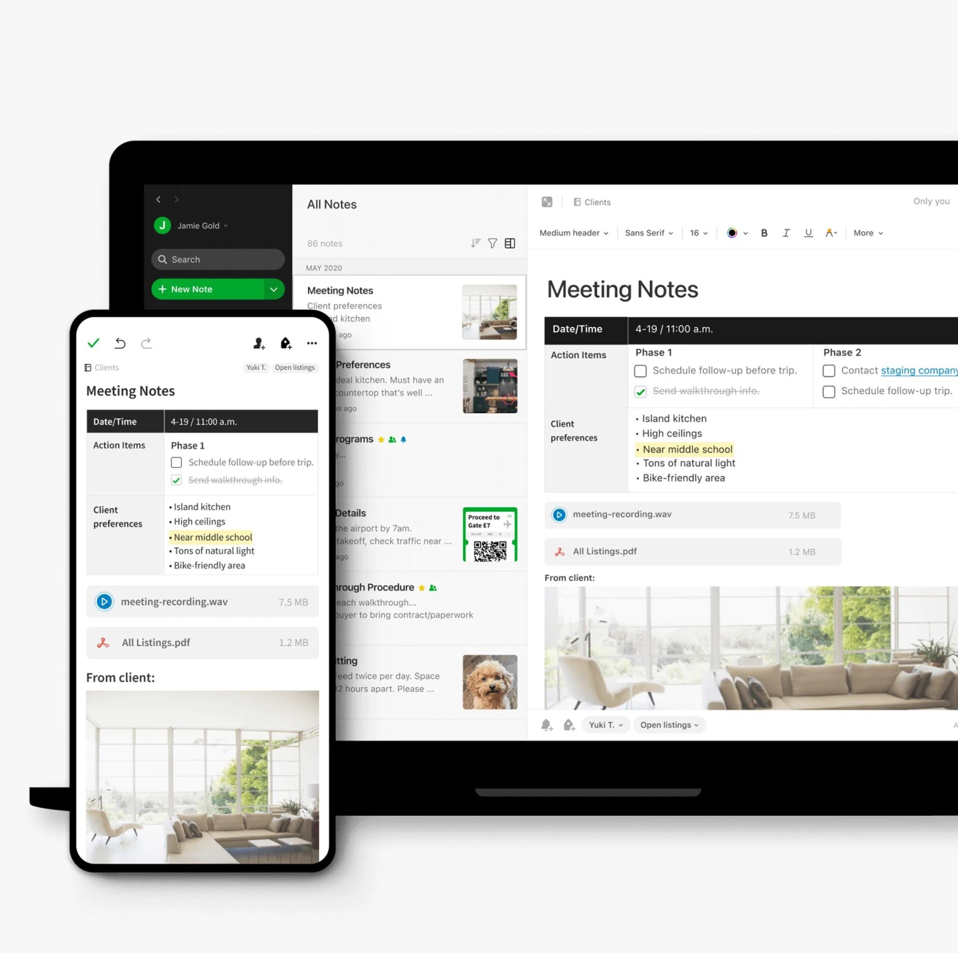 evernote app displayed on phone and computer