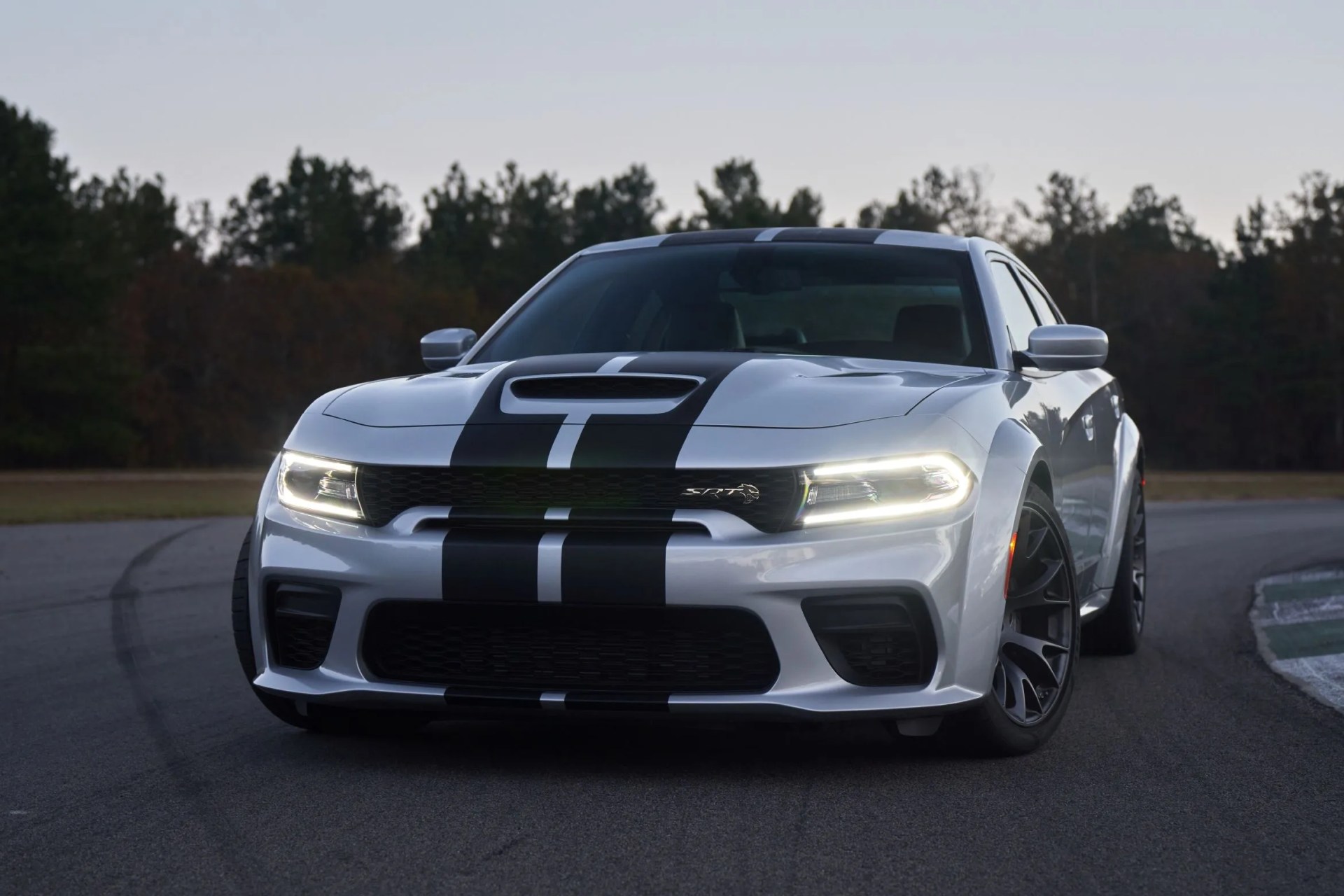 2021 dodge charger srt hellcat redeye the most powerful and fastest mass produced sedan in the world with 797 horsepower shown here in triple nickel with dual carbon stripes
