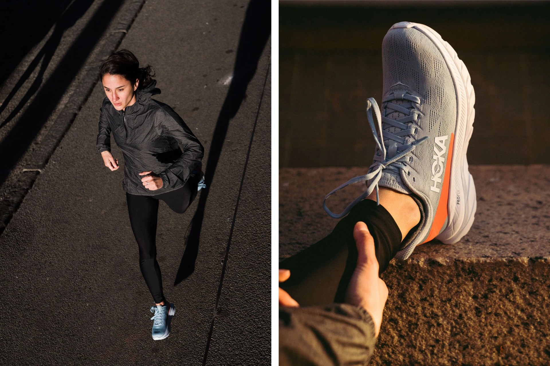 aisha mcadams running in hoka one one sneakers