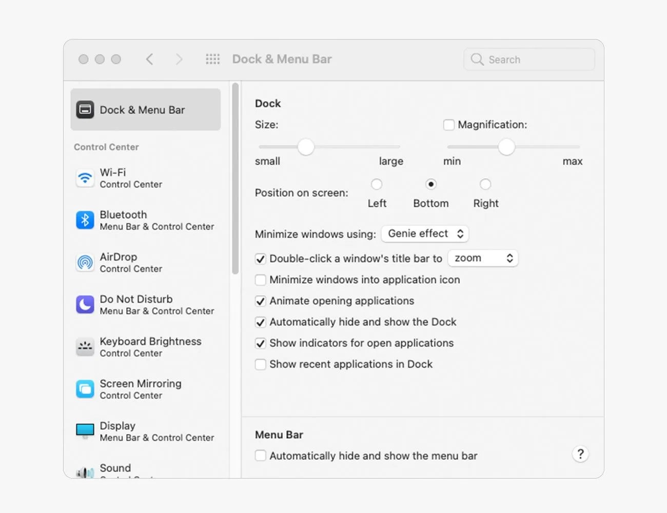 mac dock settings