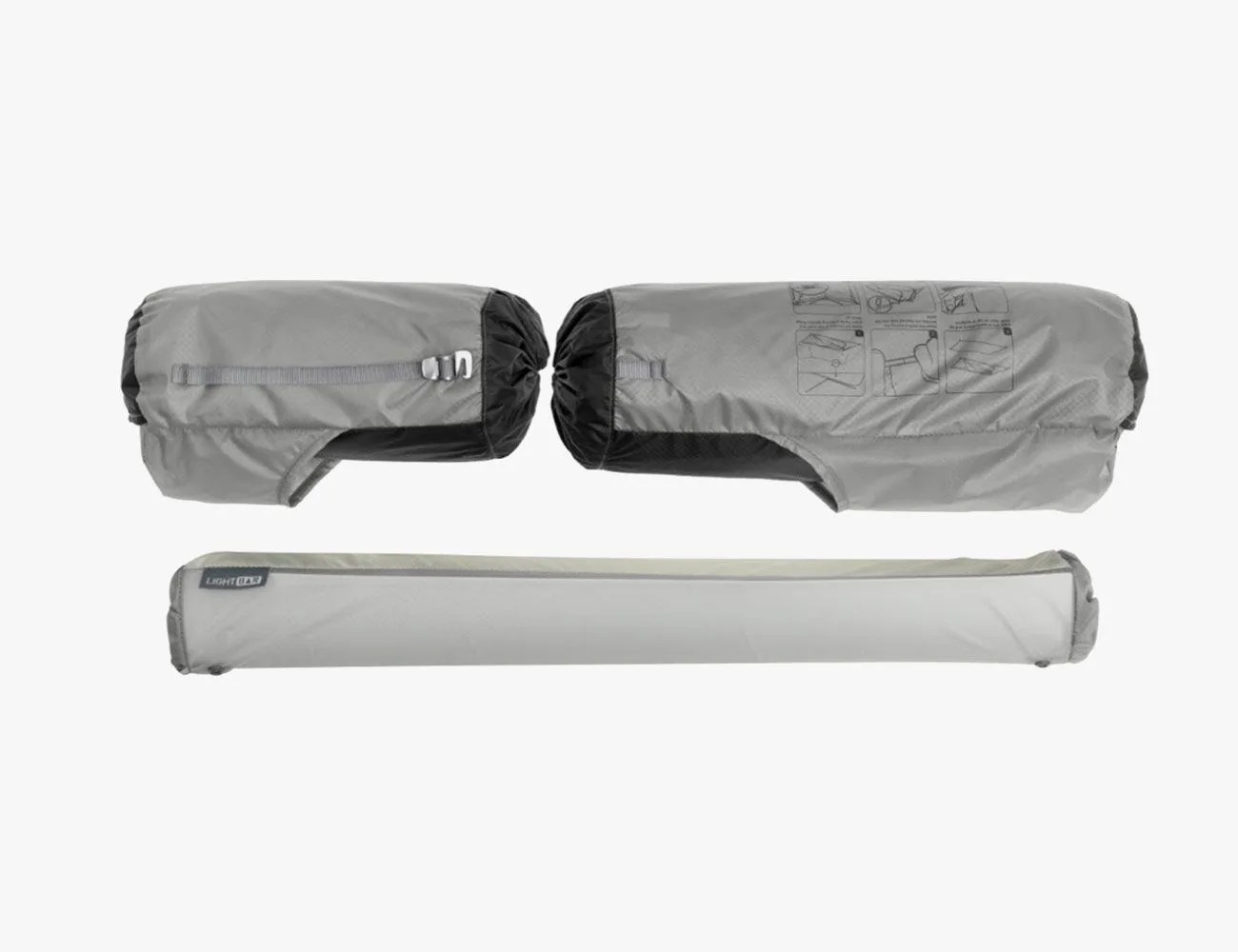 three components of a packed tent