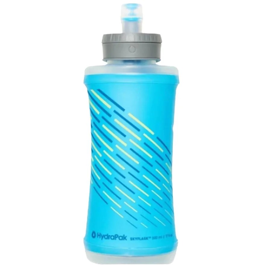 a blue soft water bottle