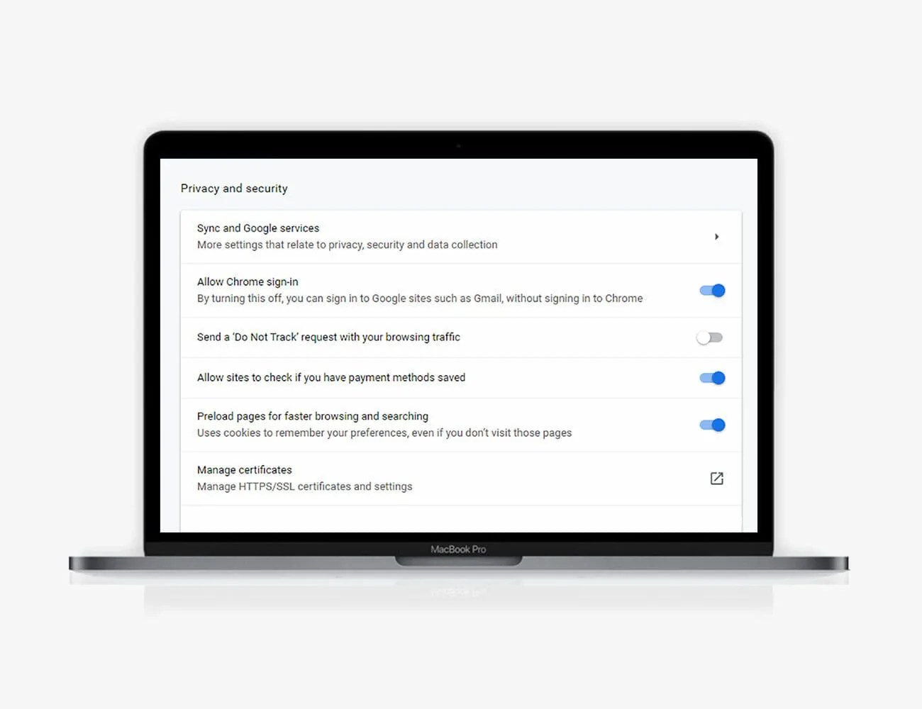 google chrome settings