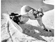 christy prior carving on a snowboard
