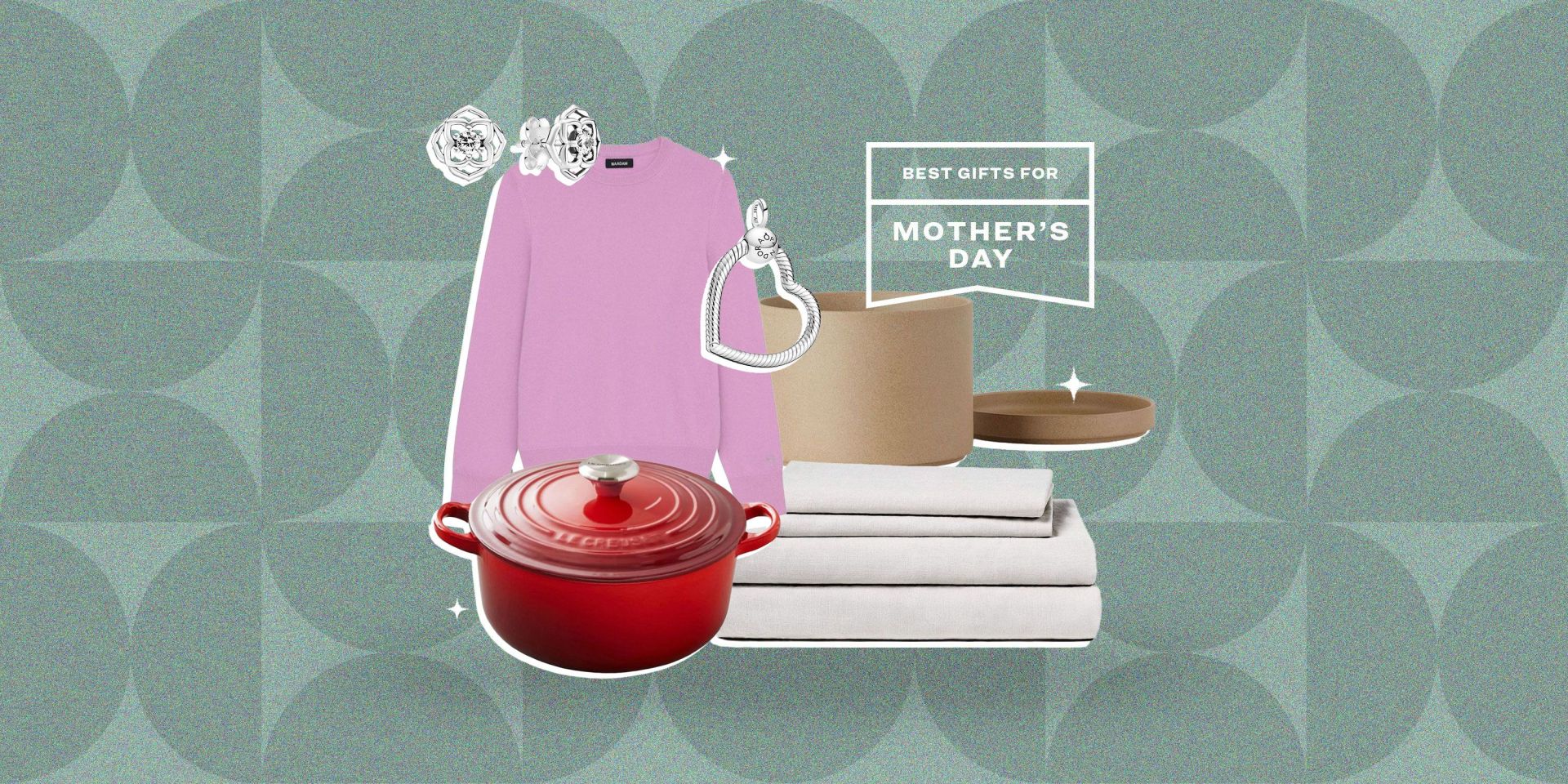 best gifts for mother's day pandora earrings, sweater, creusset pot, sheets, pot