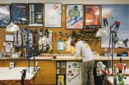 man waxing his skis