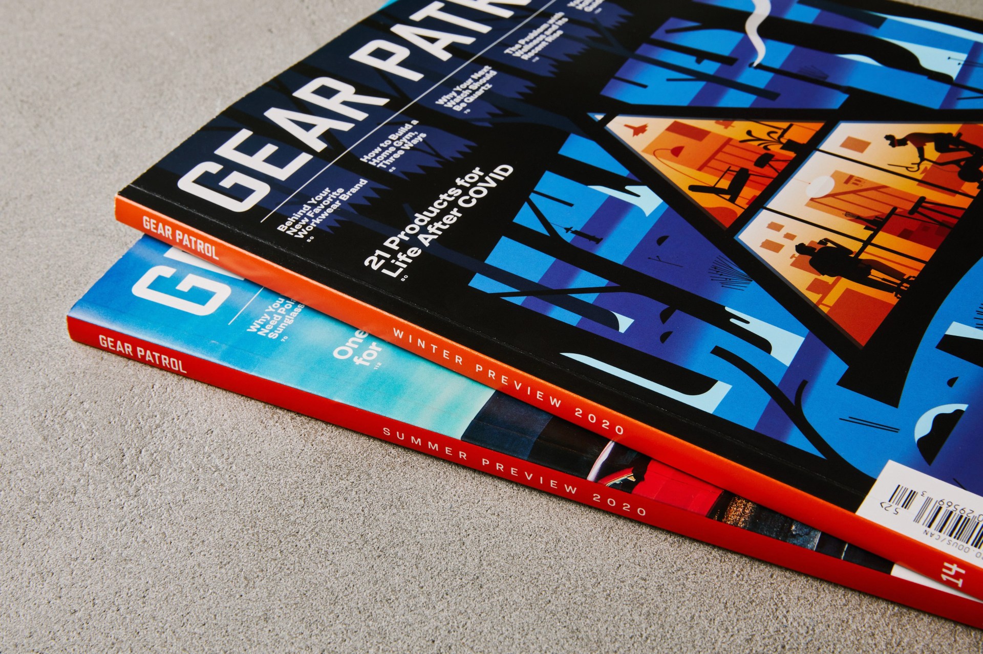 two copies of gear patrol magazine stacked on top of each other