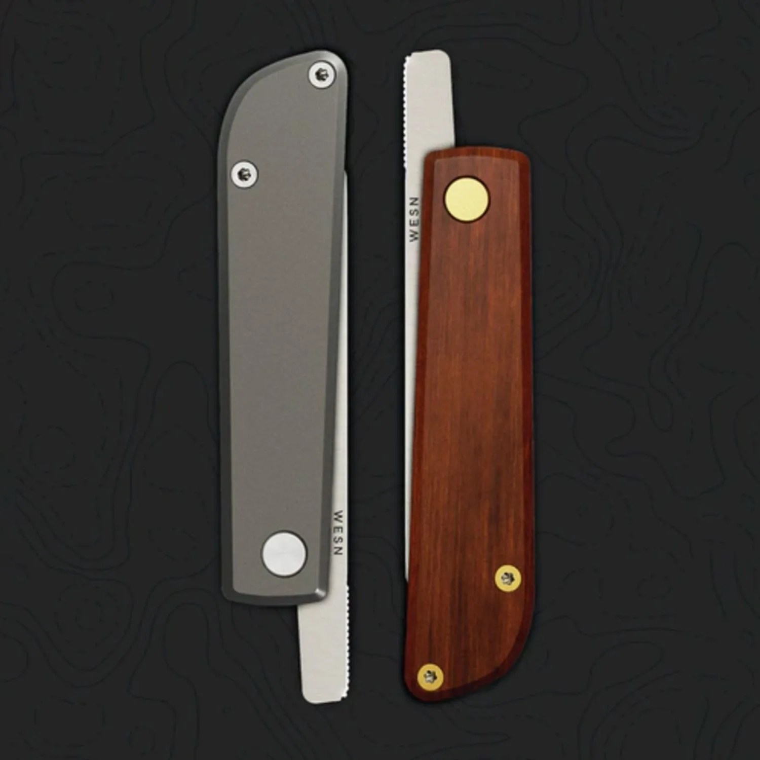 two closed pocket knives next to each other