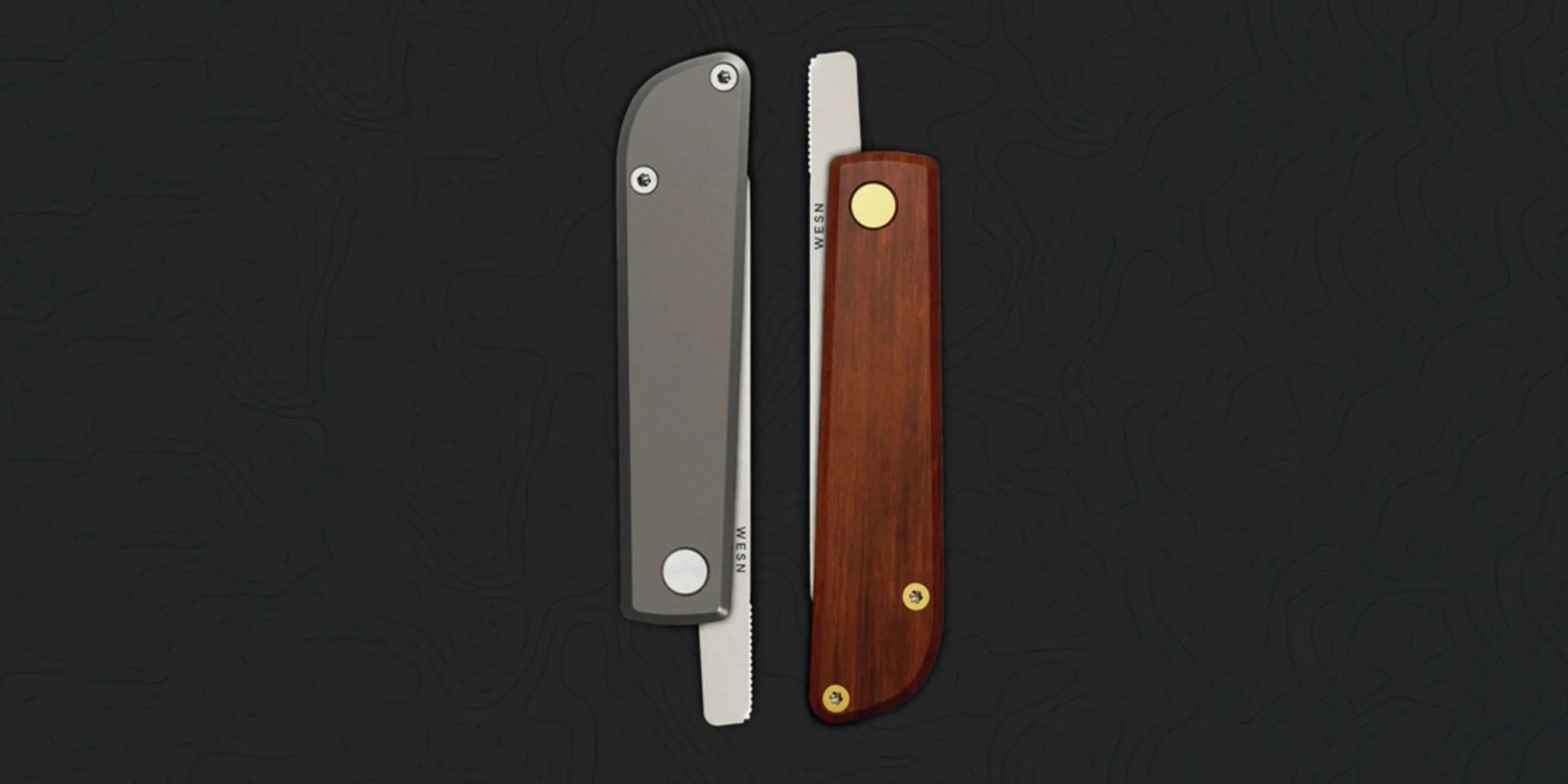 two closed pocket knives next to each other