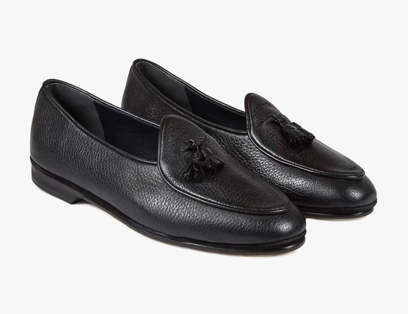 black marphy deerskin leather tassel loafers