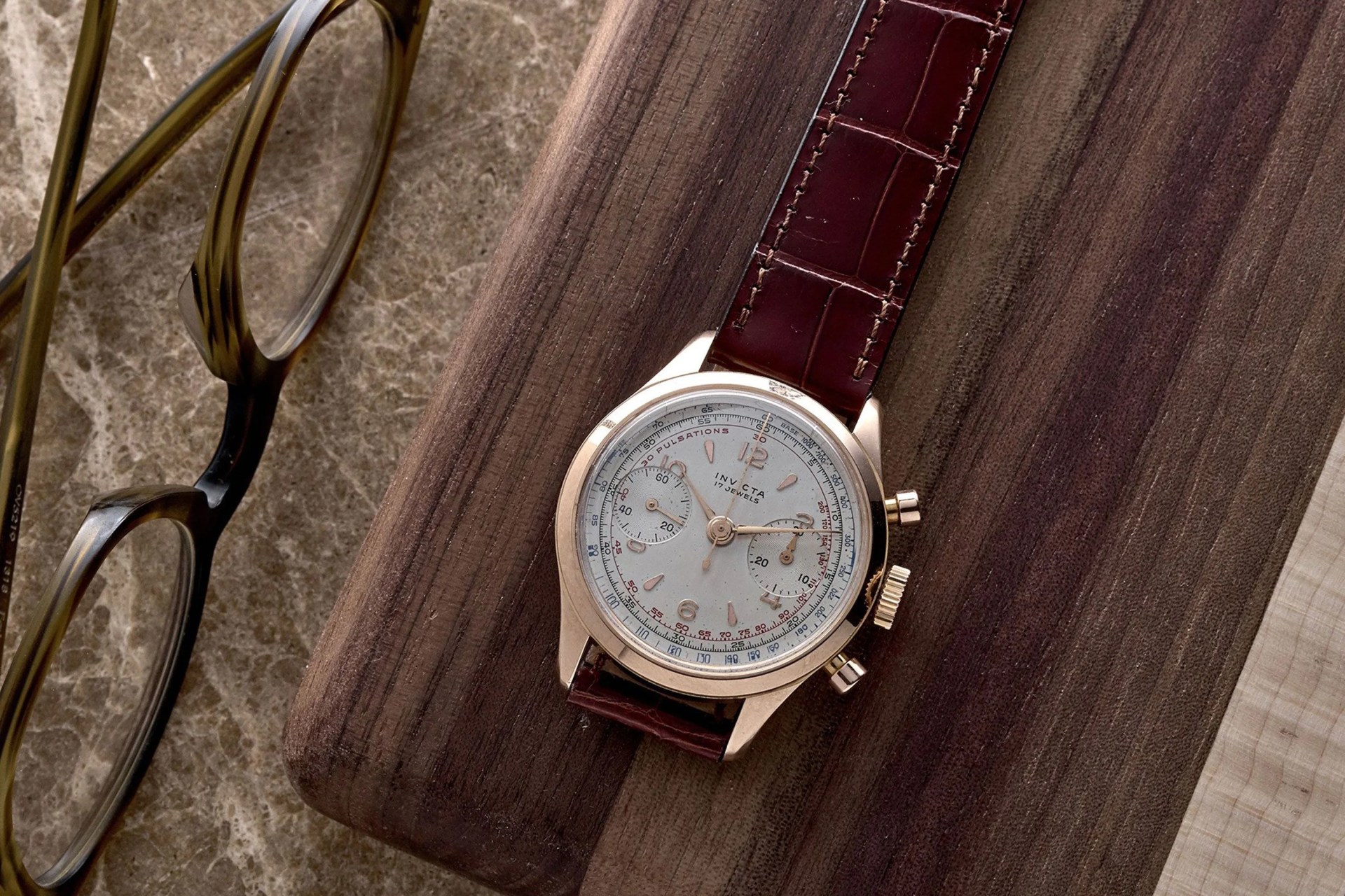 1960s invicta chronograph in rose gold